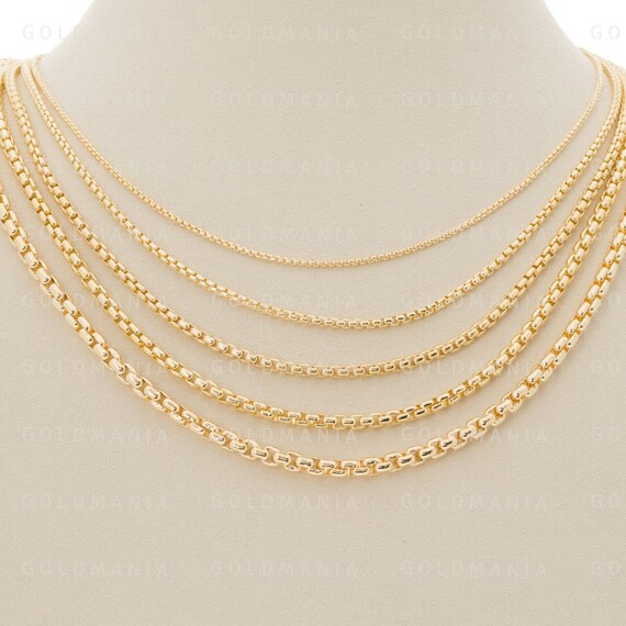 Details about / 14K Yellow Gold Over Sterling Silver Shiny Polished Box Chain boxy cubed string