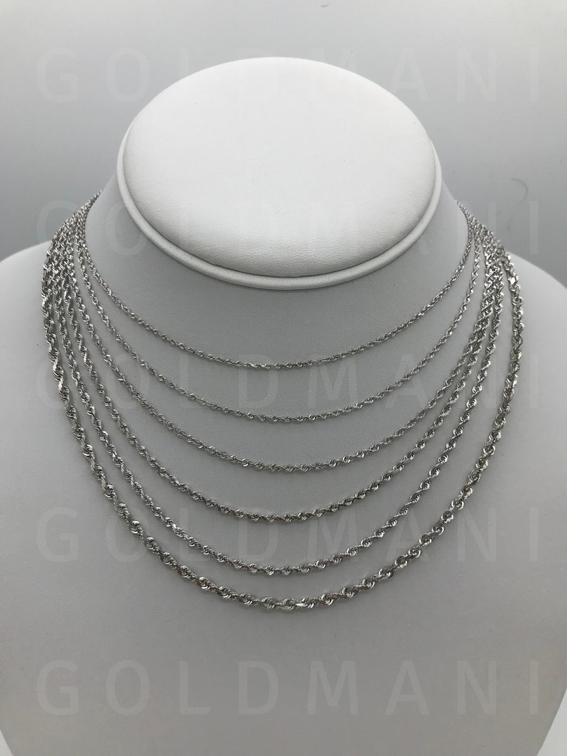 14K Solid White Gold Diamond Cut Rope Chain Necklace 16 - Etsy