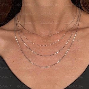 10K Solid White Gold Thin Box Chain Necklace with Lobster Clasp, 0.5mm-1mm, 16-24" image 2