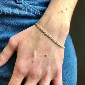 14K Solid Yellow Gold Braided Foxtail Chain Bracelet 7", 3.5mm Thick, Real Gold Bracelet, Braid Bracelet, Weaved Bracelet, Women Bracelet