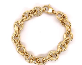 14K Yellow Gold Double Link Bracelet: 8" Chunky Gold Bracelet
