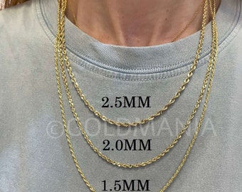14K Yellow Gold Rope Chain Necklace 1618 Inch Graduated Link Rope Chain  Necklace Diamond Cut Rope Necklace Gold Rope Necklace 
