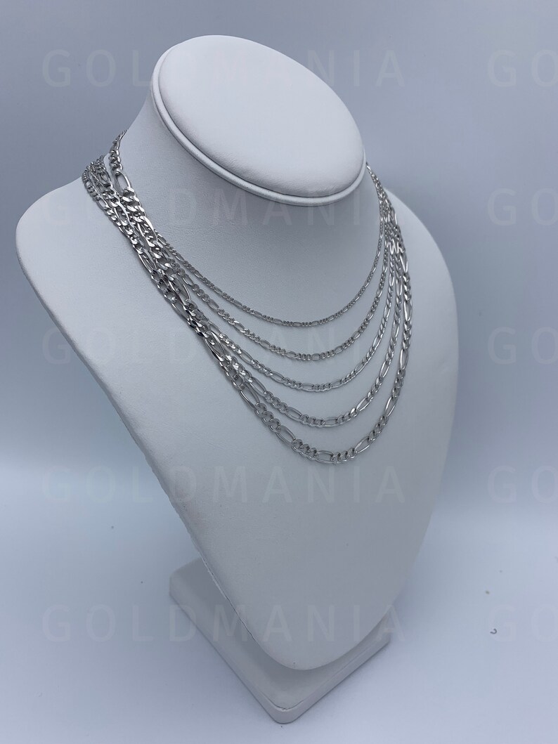 14K Solid White Gold Figaro Chain Necklace Women Etsy