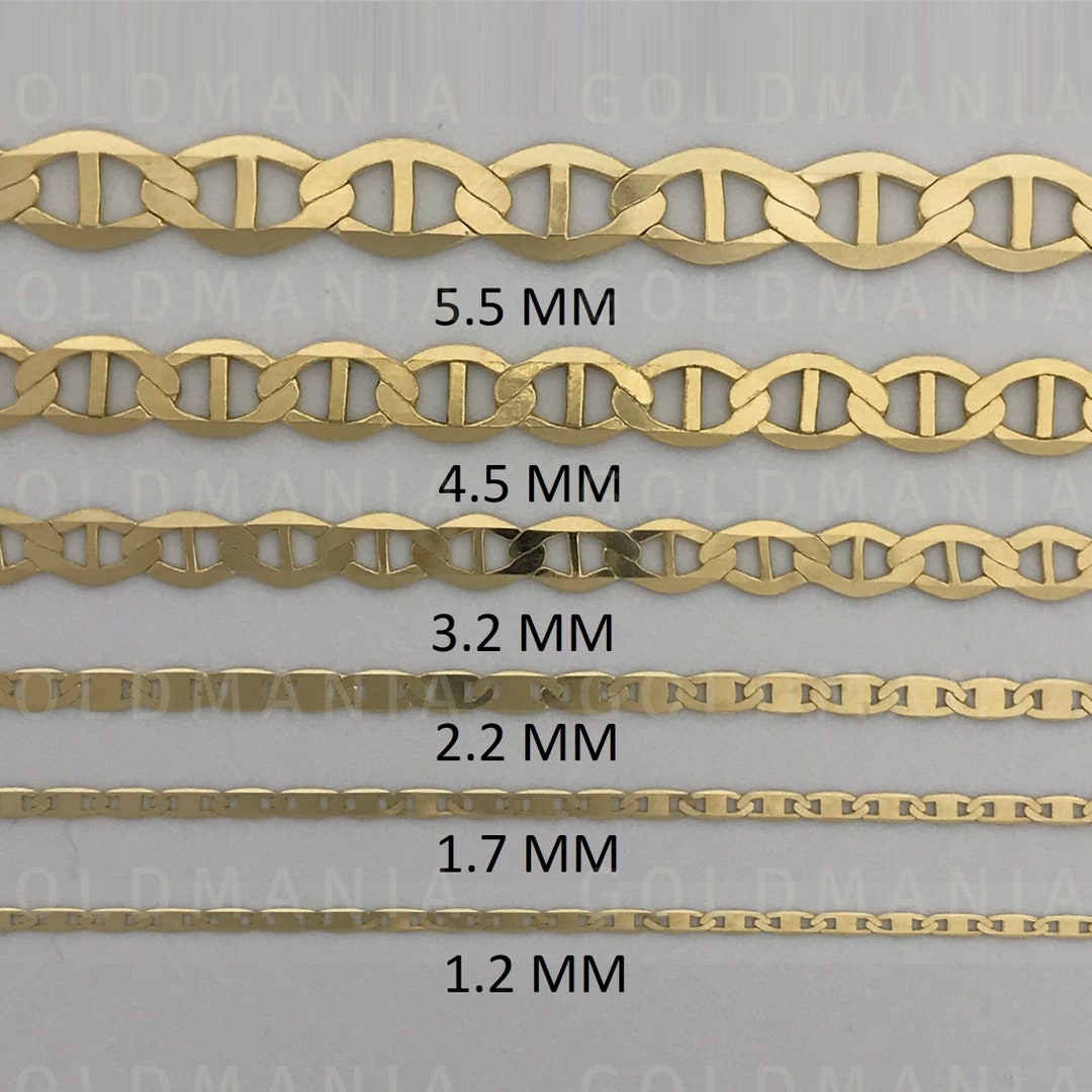 Solid 10K Yellow Gold Mariner Link Chain Bracelet, 7 8 10inch, 1.2MM to