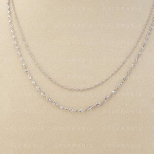 14K Solid White Gold Twisted Dorica Chain Necklace, 16&quot; 18&quot; 20&quot; 24&quot; Inch, 1.35mm 2.10mm Thick, Real Gold Chain, Sparkly Gold Chain, Women