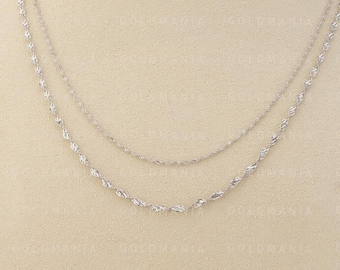 Collar de cadena dórica retorcida de oro blanco de 14 quilates: oro auténtico brillante