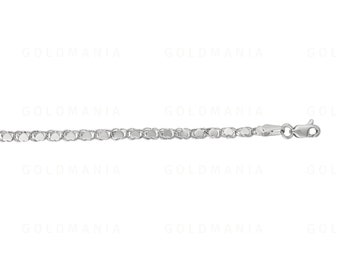 14K Solid White Gold Heart Link Anklet, 2.9mm Thick, 10" Inch. Real Gold, Women