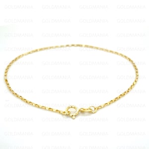 Dainty 14K Solid Gold Elongated Box Chain Bracelet, 7.25&quot; Inch, 0.9mm, Real Gold Chain, Super Thin Gold Bracelet, Women