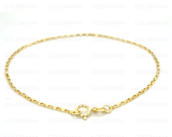 Dainty 14K Solid Gold Elongated Box Chain Bracelet, 7.25" Inch, 0.9mm, Real Gold Chain, Super Thin Gold Bracelet, Women