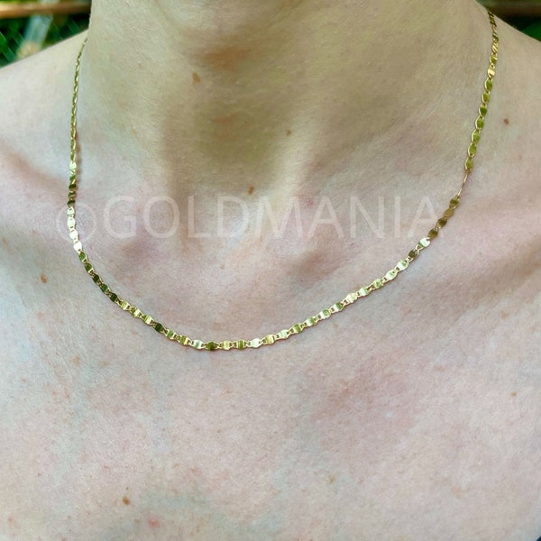 14K Yellow Gold Mirror Chain Necklace, 16" To 24" Inch, 2.7mm Thick, Real Gold Chain, Mirror Valentino Necklace, Mirror Link Chain, Women