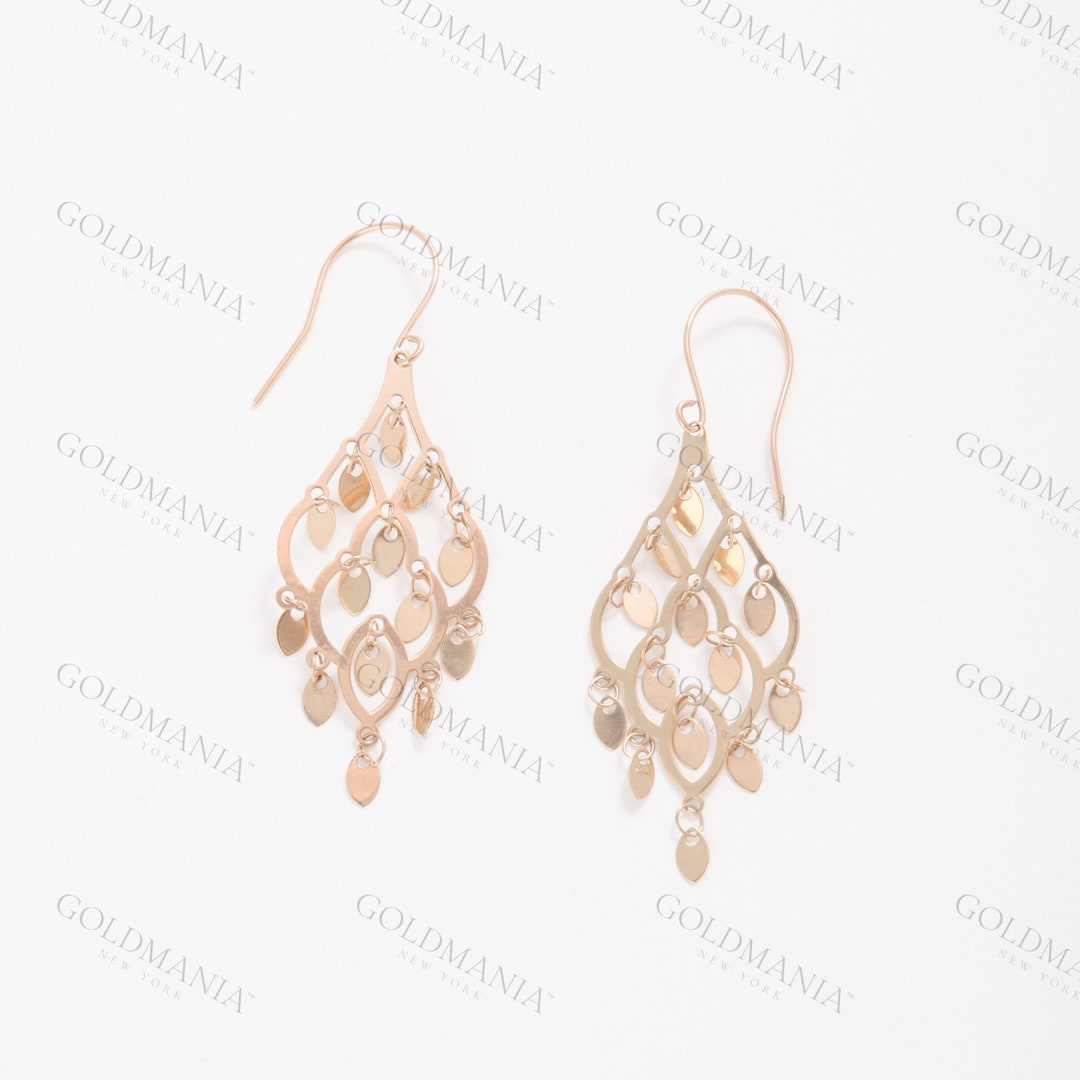 Boho Gold Tone Chandelier Earrings – 9.5cm Long, Tiered Mirror Disc Design, Shiny Retro Statement Earrings 7 thumbnail image