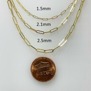 14K Solid Yellow Gold Paperclip Chain Necklace, 1.5mm  2.1mm 2.5mm, 16&quot; - 24&quot;, Real Gold Paperclip, Thin Gold Chain, Rectangle Link Chain