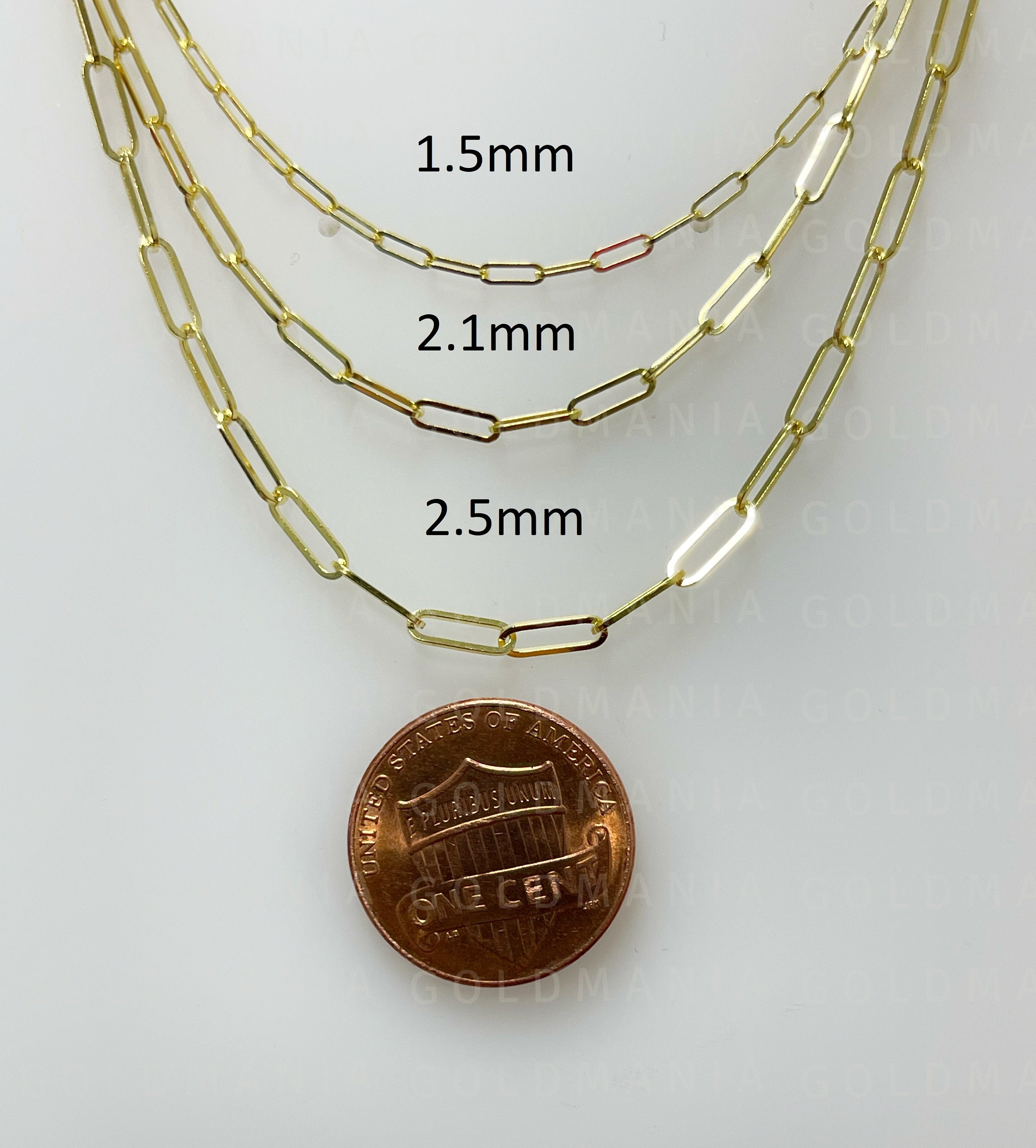 14K Solid Yellow Gold Paperclip Chain Necklace, 1.5mm 2.1mm 2.5mm, 16" - 24", Real Gold Paperclip, Thin Gold Chain, Rectangle Link Chain
