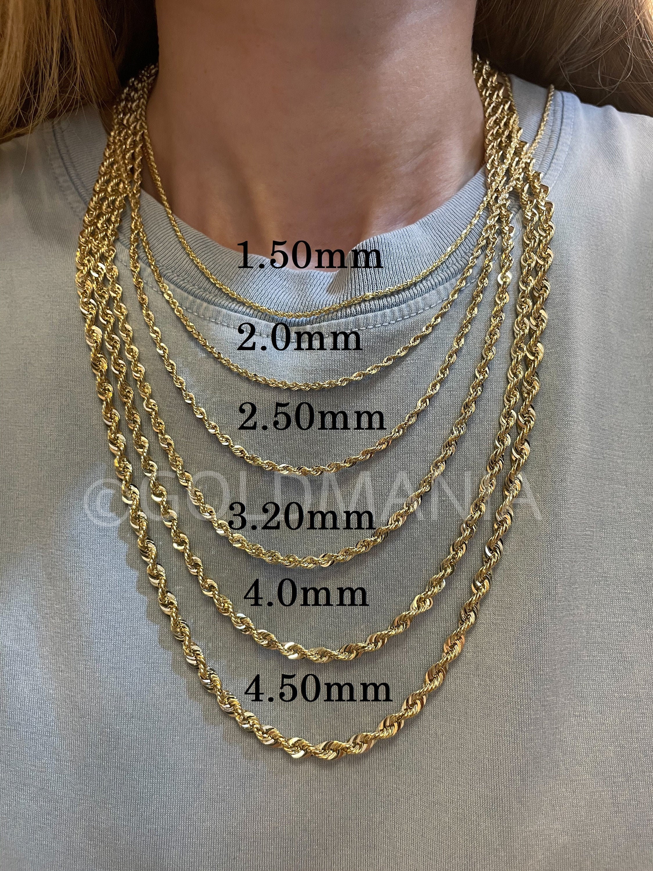 14k Yellow Gold Rope Chain Necklace 14 24 Inch Etsy