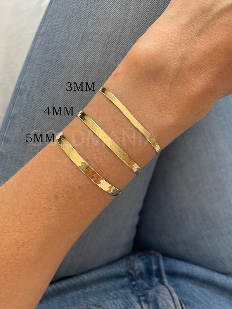 Solid 10K Yellow Gold Herringbone Chain Bracelet Women Etsy
