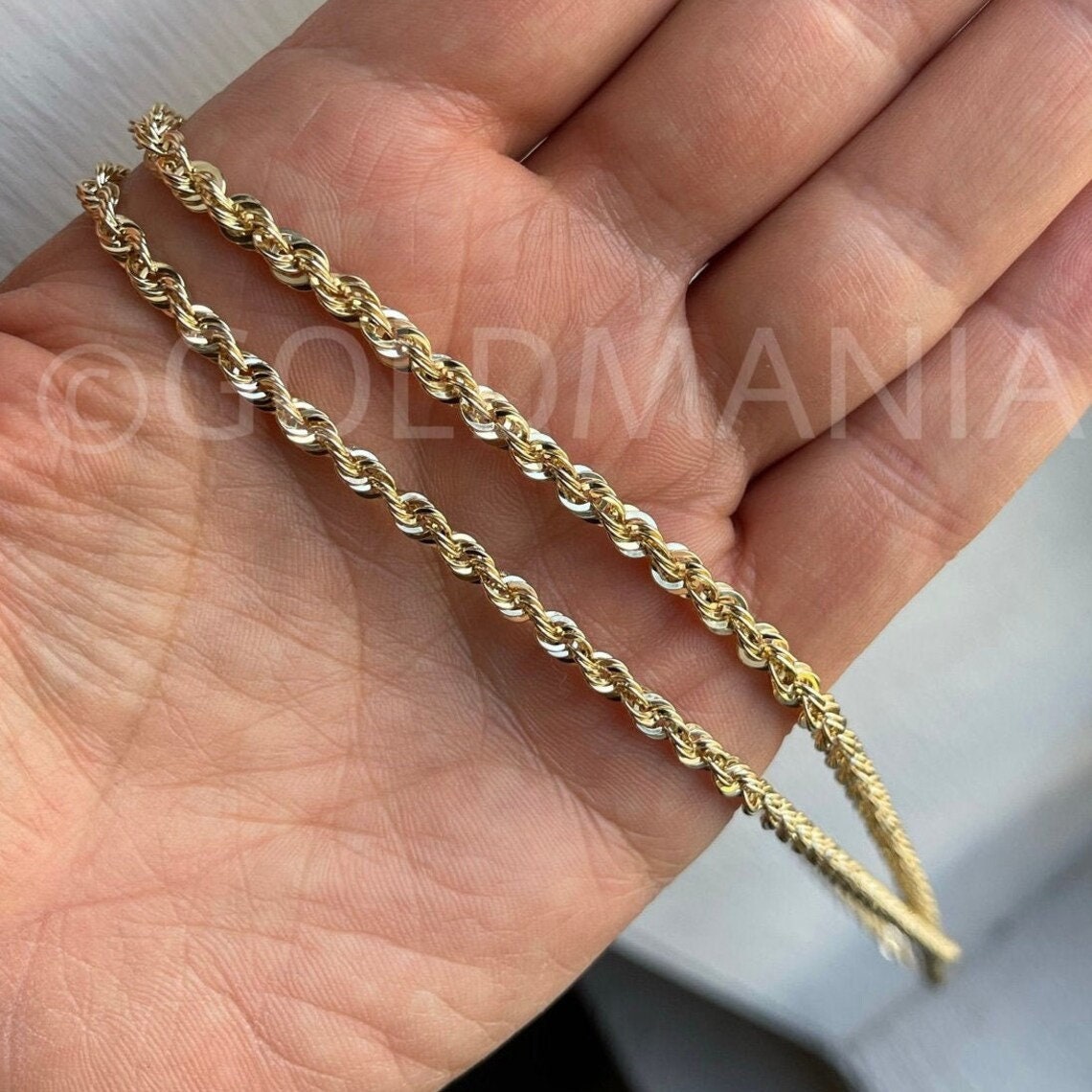 14k Yellow Gold Hollow Men's 4mm Rope Chain Necklace - 18