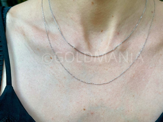 Cable Chain 18K Solid White Gold 16 18 
