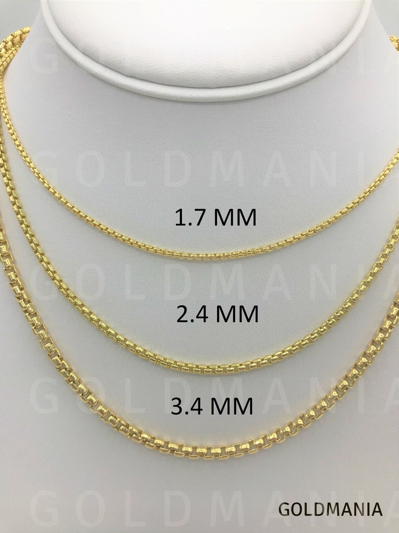 14K Solid Yellow Gold Round Box Chain Necklace 16 - Etsy