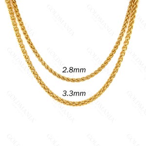 14K Yellow Gold Wheat Chain Necklace, Real Gold Chain For Women, 18-24&quot; 2.8mm, 3.3mm Thick ,  Spiga Chain, Gold Woven Necklace