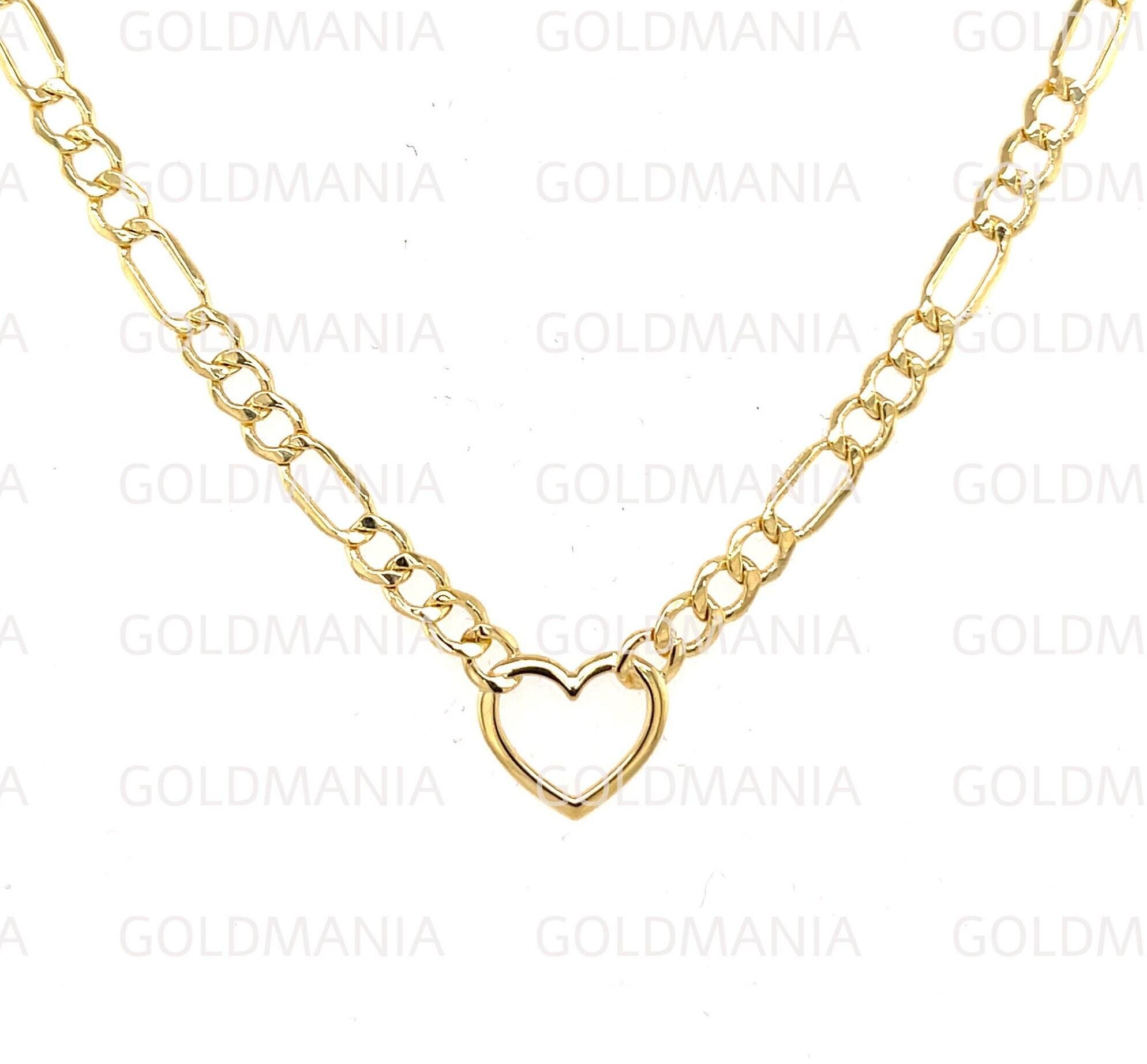 14K Gelbgold Herz Figaro Halskette, 18 ""Echtes Goldkette für Frauen, Herz Charm Halskette."
