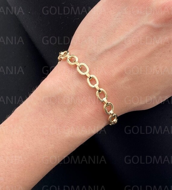 14K Yellow Gold Twisted Oval Cable Link Chain Bracelet 8 Inch