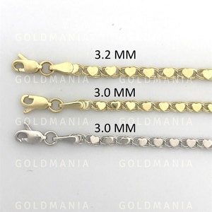 14K Solid Gold Heart Link Chain Necklace, 3mm 3.2mm Thick, 16&quot; 18&quot;, Real Gold Chain, Women