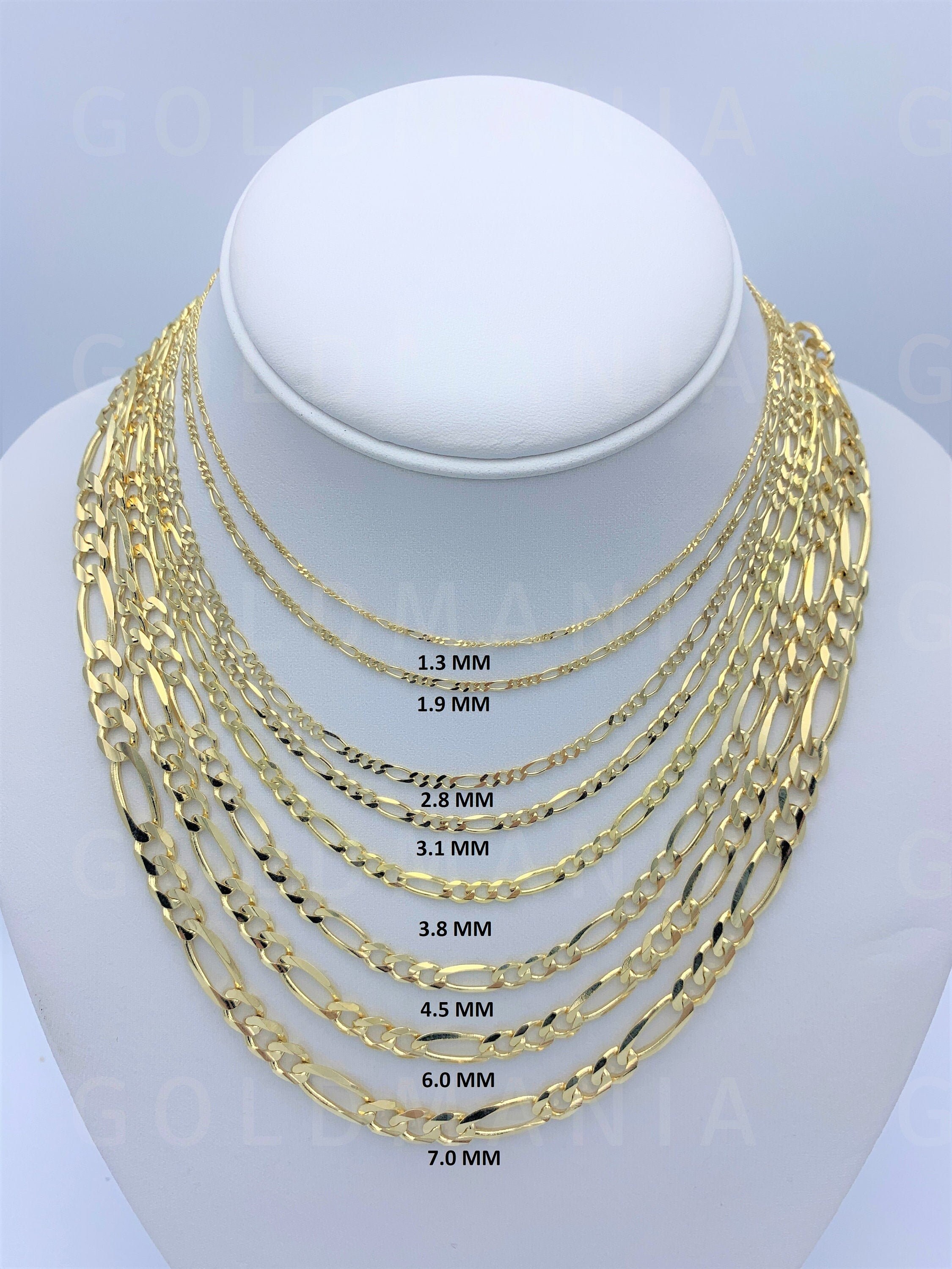 14K Yellow Gold Figaro Link Chain Necklace 16 30 Inch 1.3mm 7mm