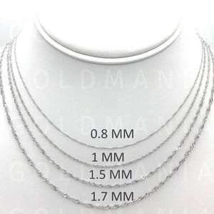 Collar de Singapur de oro blanco macizo de 14 quilates: cadena de oro auténtico de 0,8 mm a 1,7 mm imagen 3
