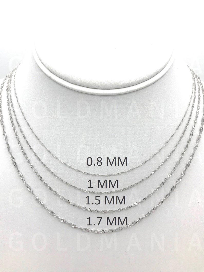 Collar de Singapur de oro blanco macizo de 14 quilates: cadena de oro auténtico de 0,8 mm a 1,7 mm imagen 3