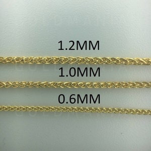 14K Solid Yellow Gold Diamond Cut Round Wheat Chain Necklace, 16-30&quot; Inch, 0.6mm 1.0mm 1.2mm Thick, Real Gold Chain, Thin Gold Chain, Women