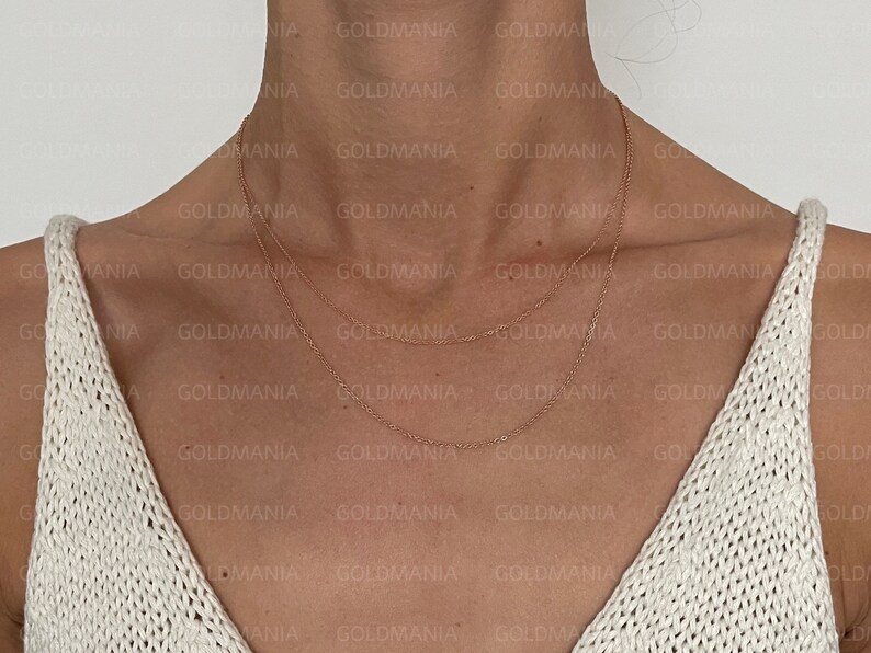 14K Solid Rose Gold Round Link Chain Necklace: Thin Real Gold 16-20” image 4