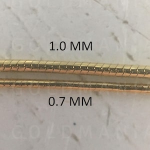 14K Solid Yellow Gold Round Snake Chain Necklace, 16&quot; To 24&quot; Inch, 0.7mm 1mm, Real Gold Chain, Thin Gold Chain, Delicate Gold Chain, Women
