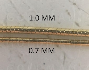 14K Solid Yellow Gold Snake Chain Necklace: Thin, Delicate Real Gold