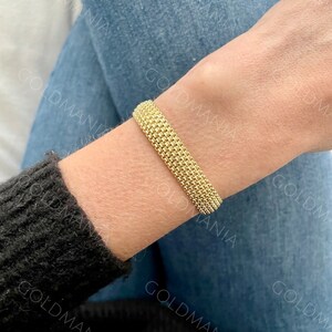 Yellow gold mesh cuff bracelet