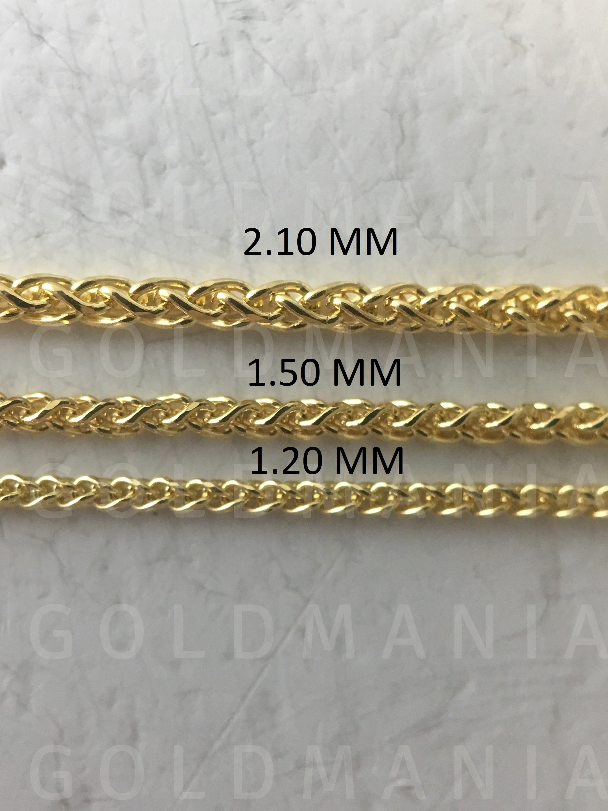 14K Solid Yellow Gold Round Wheat Chain 