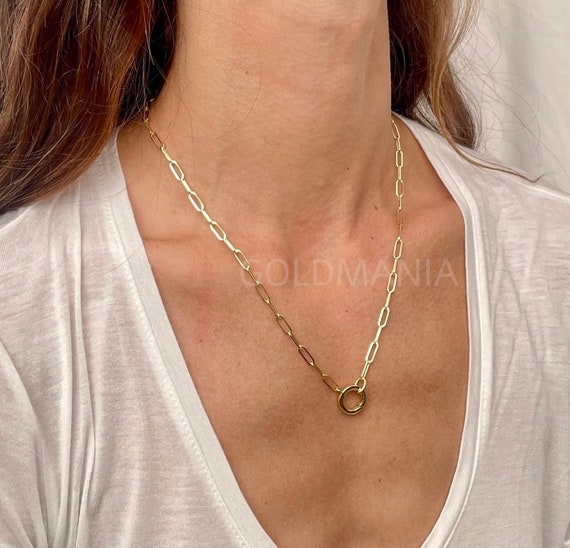 14k Gold Paperclip Push-Lock Heart Necklace 14k Gold Paperclip Push-Lock Heart Necklace