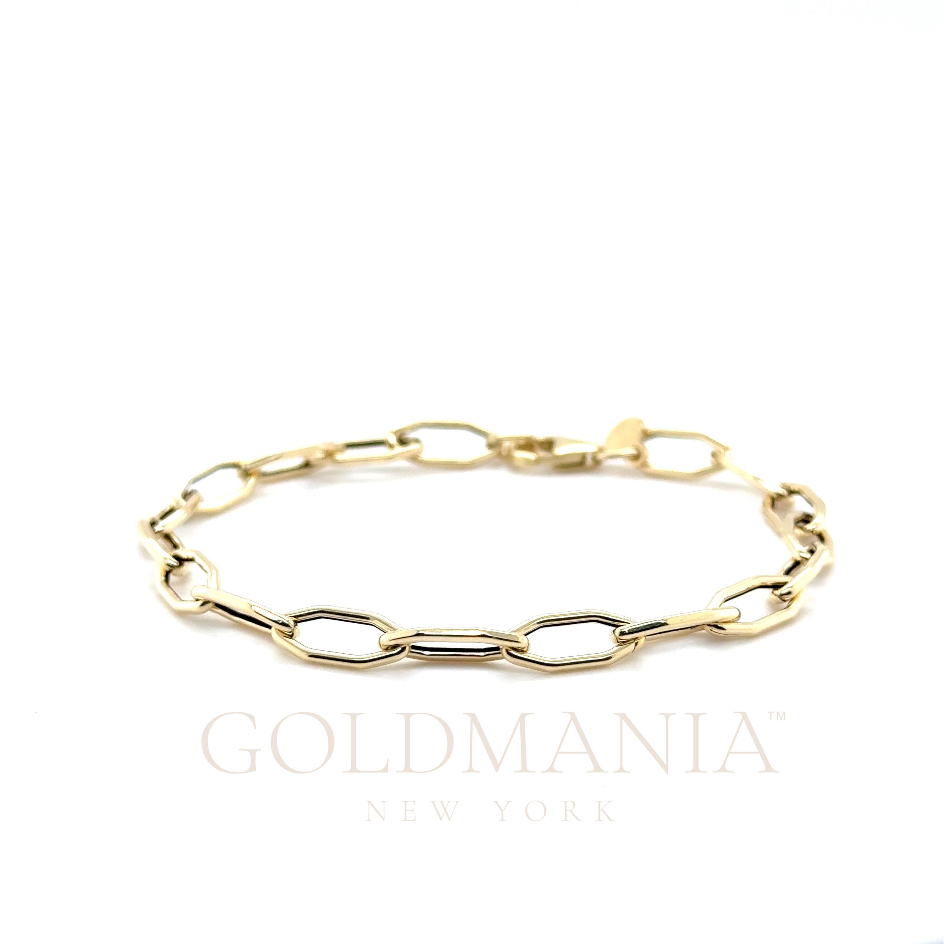 14K Yellow Gold Hexagon Link Bracelet, Geometric Chain, 7.25