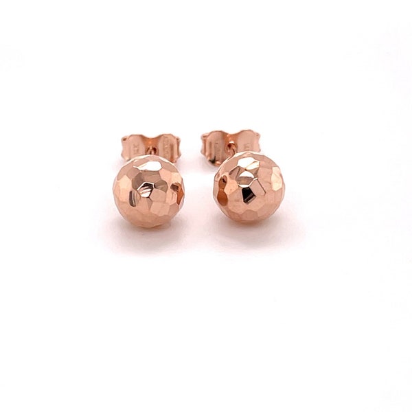 14K Rose Gold Faceted Ball Stud Earring Set, 7mm, Real Gold, Women