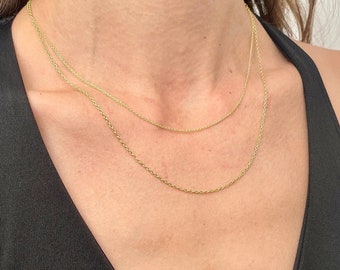 Collar de cadena de eslabones ovalados ajustables de oro amarillo macizo de 14 quilates, 18-16", 1,2 mm 1,5 mm