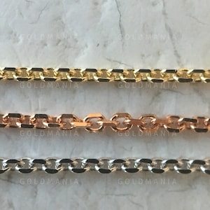 Thin 14K Solid Gold Diamond Cut Cable Link Chain Necklace, 16&quot; 18&quot; 20&quot; Inch, 0.5mm Thick, Rose White Yellow Gold, Dainty Gold Chain, Women