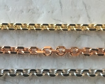 14K Solid Gold Zierliche Diamant geschliffene Kabel Kette (0,5 mm) Gelb Weiss Roségold