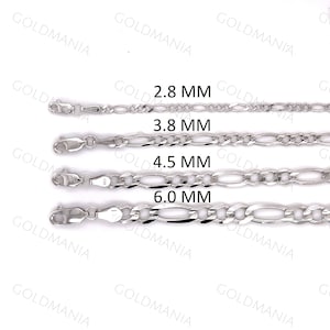 14K Solid White Gold Figaro Link Chain Bracelet, 7&quot; 8&quot; Inch, 2.8 mm 3.8 mm 4.5 mm 6 mm Thick. Real Gold Bracelet, Women Gold Bracelet