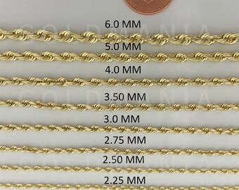 14K Solid Yellow Gold Diamond Cut Rope 
