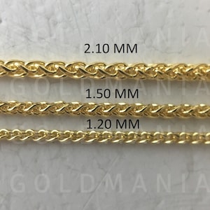 14K Solid Yellow Gold Round Wheat Chain Necklace, 16-30&quot; Inch, 1.20mm 1.50mm 2.10mm Thick, Real Gold Chain, Wheat Gold Chain, Women Chain