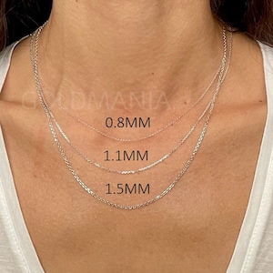 14K Solid White Gold Diamond Cut Cable Link Chain Necklace 16&quot; 18&quot; Inch, 0.8mm 1.1mm 1.5mm Thick, Extendable, Real Gold Chain, Women