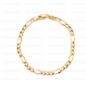 10K Solid Yellow Gold Figaro Link Chain Bracelet, 7&quot; 8&quot; Inch, 4.5 mm Thick, Real Gold Bracelet, Men Women Gold Bracelet, Flat Link Bracelet