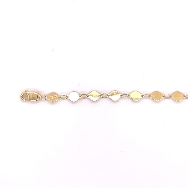 14K Yellow Gold Round Mirror Link Chain Bracelet, 7" Real Gold Bracelet image 12