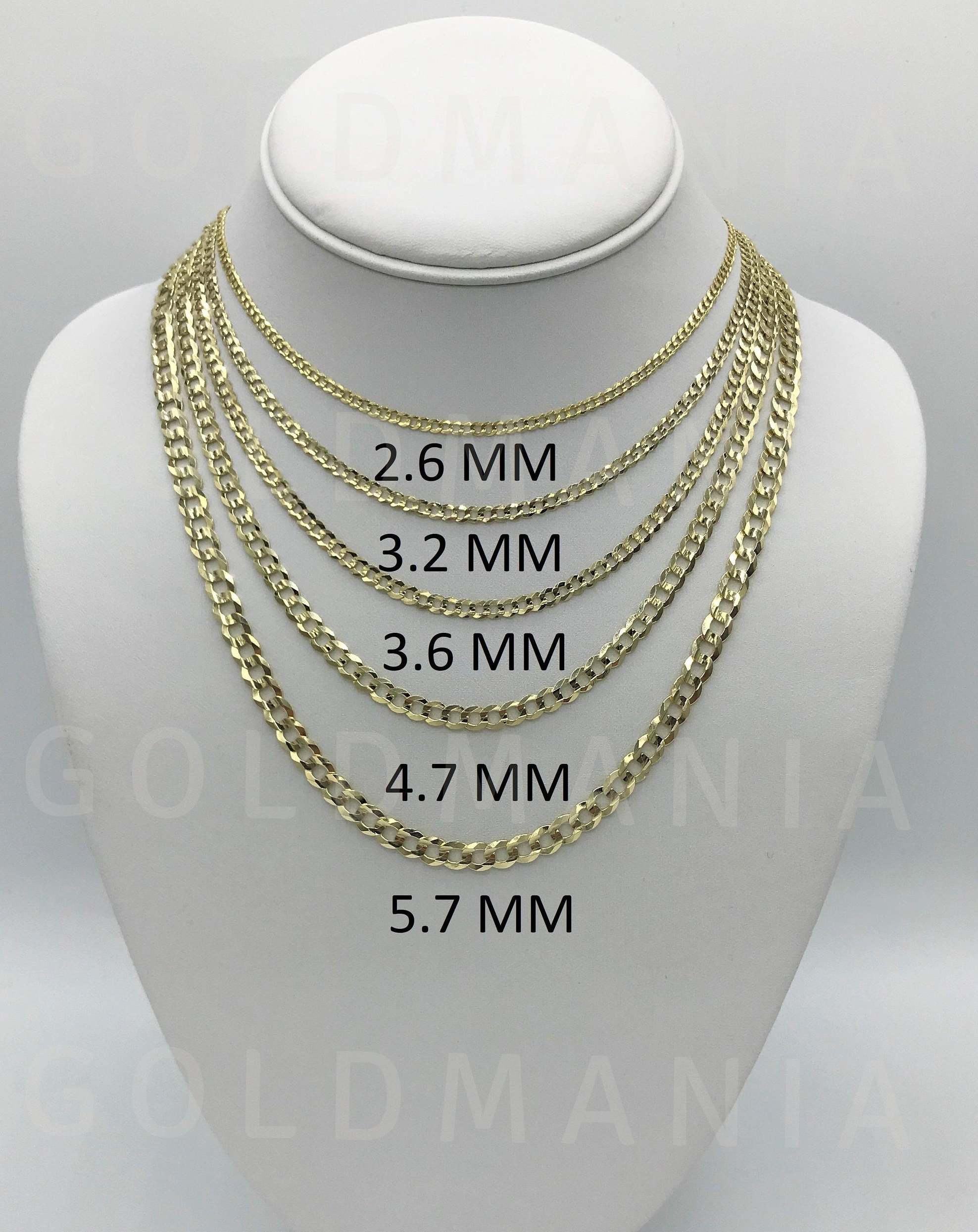 14K Solid Yellow Gold Curb Link Chain Necklace 16 30 2.6mm 3.2mm