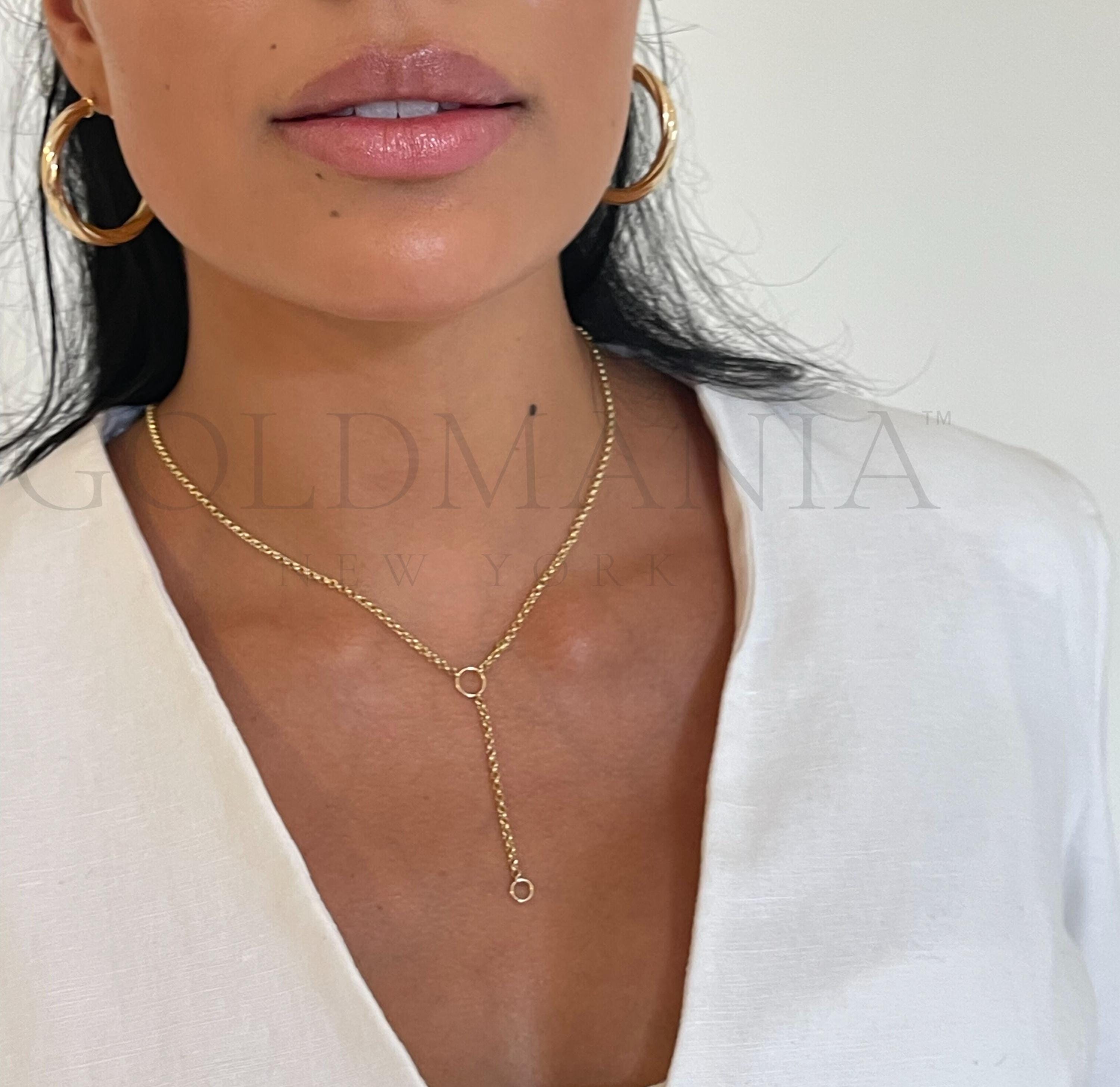 14K Yellow Gold Rolo Lariat Necklace: 18