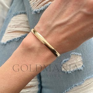 14K Solid Gold Omega Bracelet, Real Gold Bracelet for Women, 6 mm Thick, 7&quot; Real Gold Bracelet, Chunky Gold Chain Bracelet, Elegant Jewelry